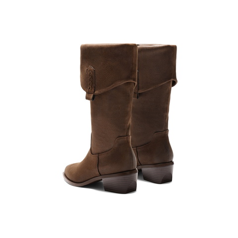 百丽V口显瘦时装靴女2025冬新商场同款粗跟增高西部靴E8F1DDC5