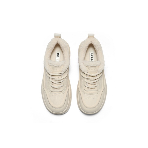 百丽简约百搭高帮板鞋女2025冬新商场同款加绒厚底板鞋E6J1DDM5