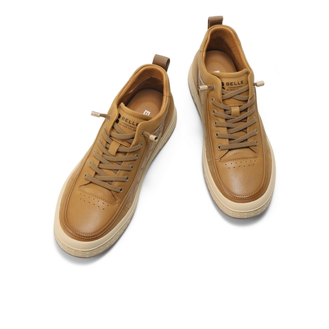 百丽时尚休闲高帮板鞋男鞋2025新款冬季牛皮革印花工装鞋A2188DM5