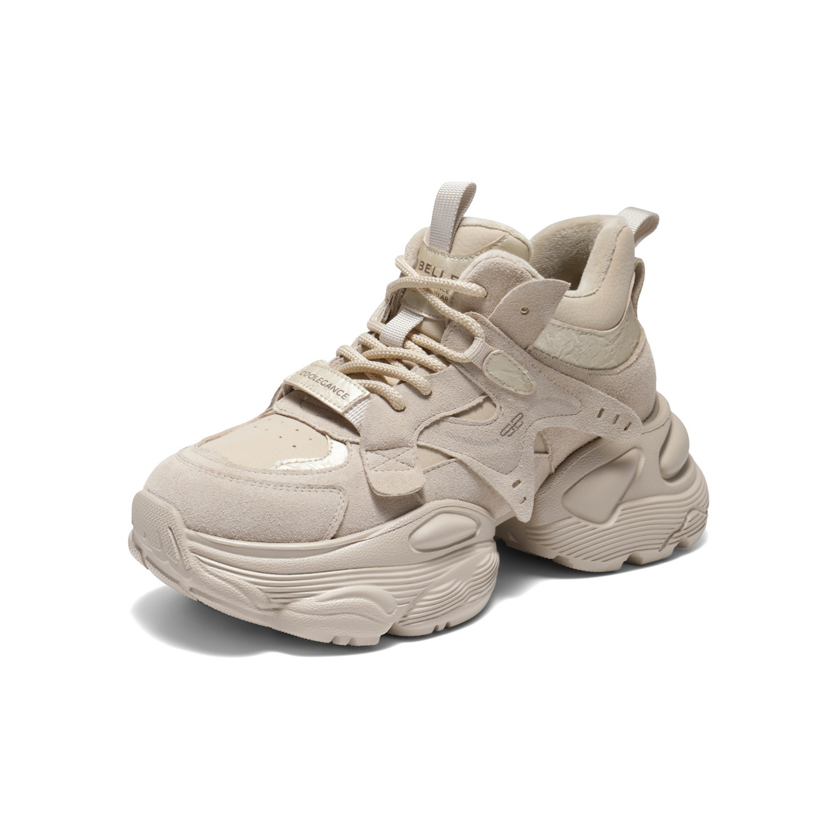 百丽运动风高帮老爹鞋女2025冬新厚底增高百搭休闲鞋B2921DM5