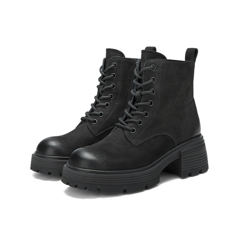 百丽复古户外风马丁靴女2025冬新商场同款擦色真皮短靴E8V1DDD5