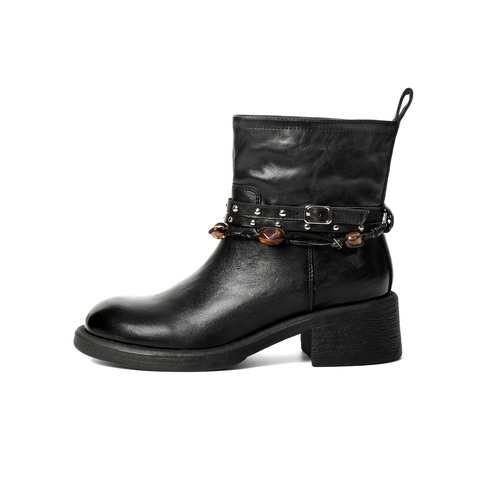 百丽民族风串珠时装靴女2025冬新商场同款真皮厚底短靴F2L1DDD5