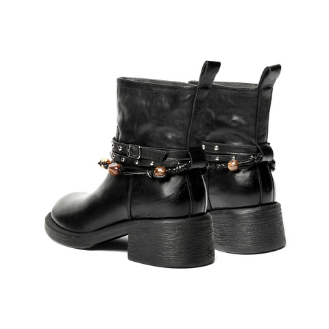 百丽民族风串珠时装靴女2025冬新商场同款真皮厚底短靴F2L1DDD5