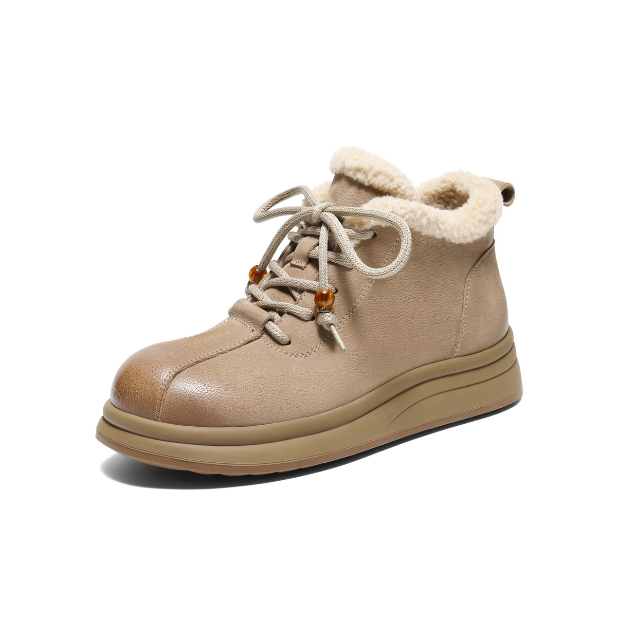 百丽复古可爱大头休闲靴女2025冬新商场同款真皮厚底短靴E5D2DDD5