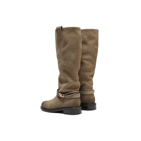 百丽复擦色绒面西部靴女2025冬新商场同款宽筒围高筒靴F2S1DDG5