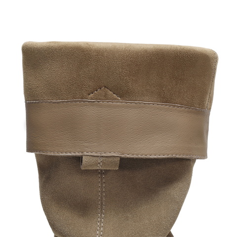 百丽复擦色绒面西部靴女2025冬新商场同款宽筒围高筒靴F2S1DDG5