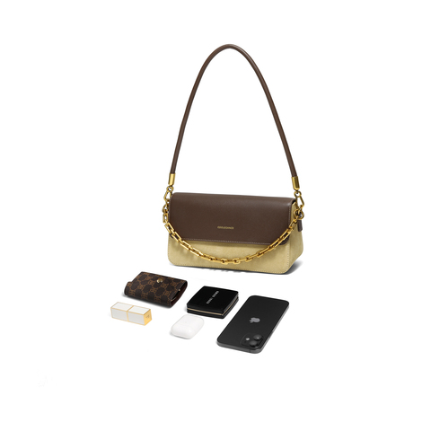 百丽包女2025新商场同款月光宝盒复古撞色单肩斜挎小方包D1762DX5