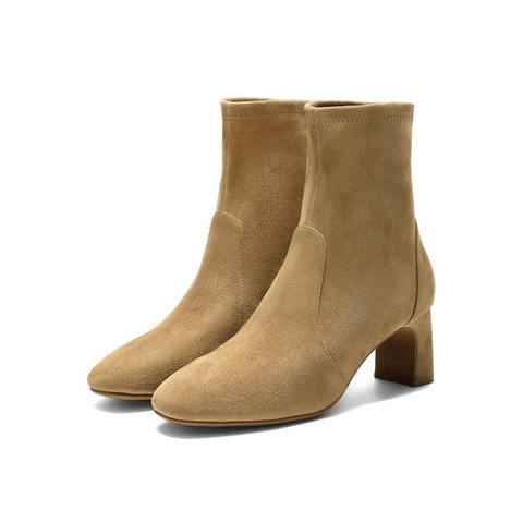 百丽复古气质时装靴女2025冬新商场同款优雅粗高跟短靴E5P1DDZ5