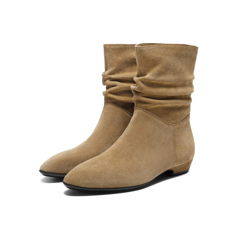 百丽简约复古显瘦时装靴女2025冬新绒面显瘦堆堆靴B2964DZ5