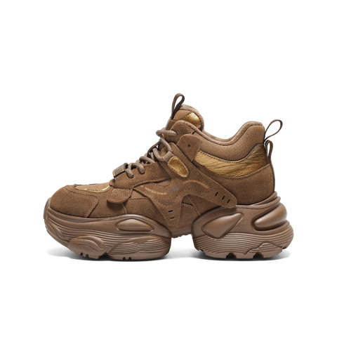 百丽运动风高帮老爹鞋女2025冬新厚底增高百搭休闲鞋B2921DM5