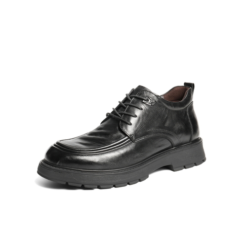 百丽高帮休闲皮鞋男2025新款冬季商场同款牛皮革厚底短靴8VU11DD5