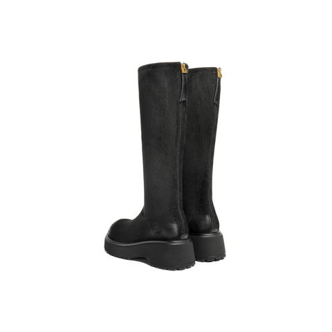 百丽复古简约绒面弹力靴女2025冬新粗跟增高弹力高靴B2860DG5