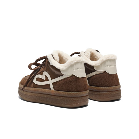 百丽复古撞色爱心高帮鞋女2025冬新厚底加绒保暖休闲板鞋B2936DM5