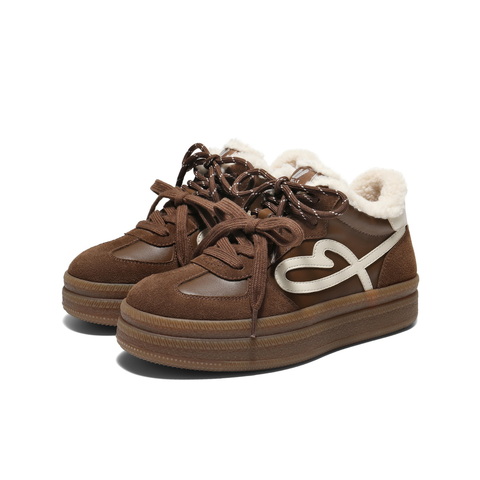 百丽复古撞色爱心高帮鞋女2025冬新厚底加绒保暖休闲板鞋B2936DM5