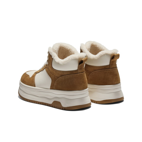 百丽撞色高帮鞋女2025冬新商场同款厚底增高加绒休闲板鞋E6T1DDD5