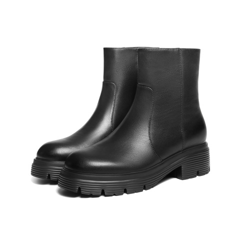 百丽极简时装靴女2025冬新商场同款真皮厚底增高百搭短靴E8Q1DDZ5