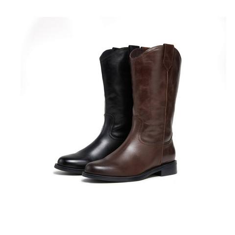 百丽复古做旧擦色时装靴女2025冬新商场同款真皮尖头筒靴3QFD1DS5