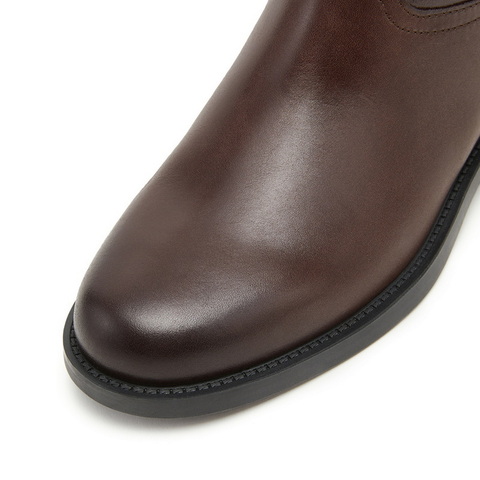 百丽复古做旧擦色时装靴女2025冬新商场同款真皮尖头筒靴3QFD1DS5