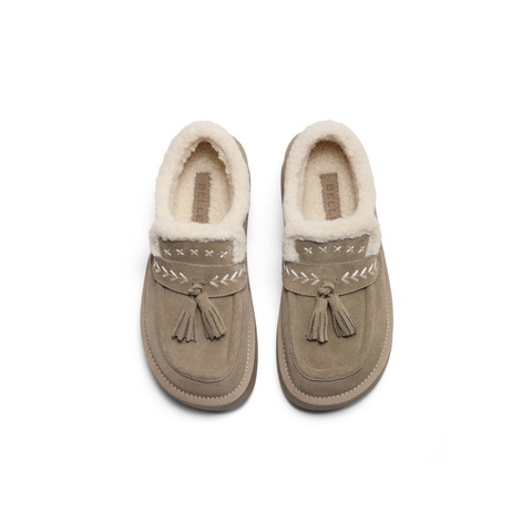 百丽民族风流苏毛毛鞋女2025冬新厚底增高加毛休闲鞋B2827DM5