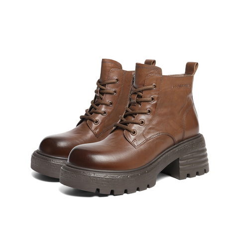 百丽复古擦色马丁靴女2025冬新商场同款真皮厚底休闲短靴B2942DD5