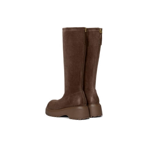 百丽复古简约绒面弹力靴女2025冬新粗跟增高弹力高靴B2860DG5