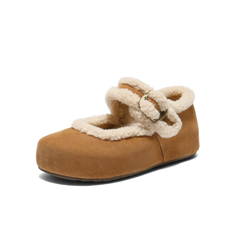 百丽复古毛边勃肯鞋女2025冬新厚底增高加毛玛丽珍鞋E1K1DDM5