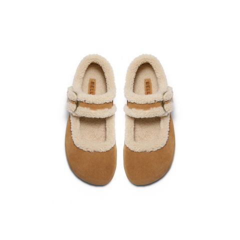 百丽复古毛边勃肯鞋女2025冬新厚底增高加毛玛丽珍鞋E1K1DDM5