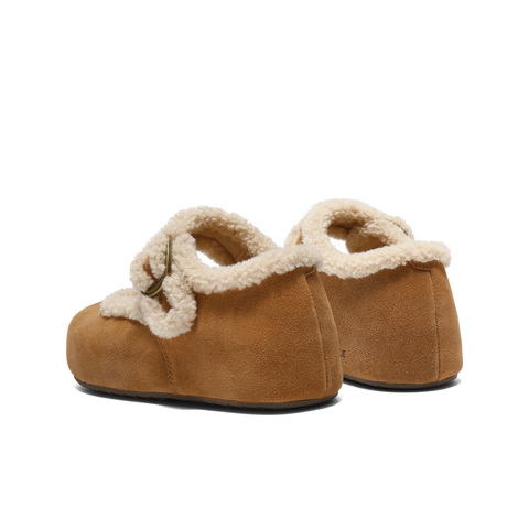 百丽复古毛边勃肯鞋女2025冬新厚底增高加毛玛丽珍鞋E1K1DDM5