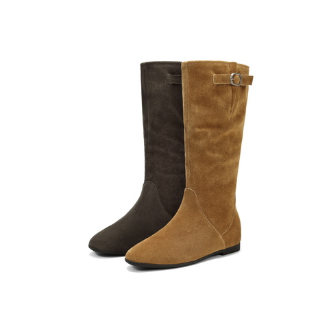 百丽复古简约西部靴女2025冬新商场同款内增高高筒靴E5Y1DDG5