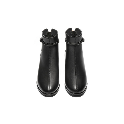 百丽简约优雅时装靴女2025冬新商场同款真皮粗跟气质短靴E8K1DDD5