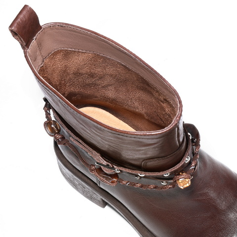 百丽民族风串珠时装靴女2025冬新商场同款真皮厚底短靴F2L1DDD5