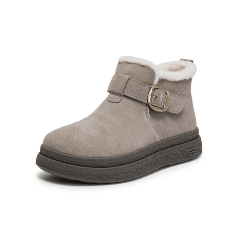百丽复古皮带扣雪地靴女2025冬新商场同款加毛保暖短靴E4K1DDD5