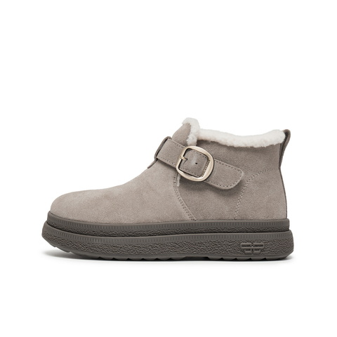 百丽复古皮带扣雪地靴女2025冬新商场同款加毛保暖短靴E4K1DDD5