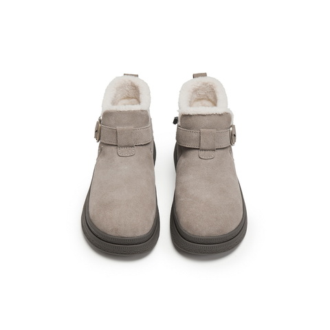 百丽复古皮带扣雪地靴女2025冬新商场同款加毛保暖短靴E4K1DDD5