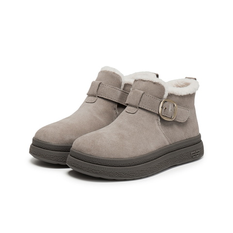 百丽复古皮带扣雪地靴女2025冬新商场同款加毛保暖短靴E4K1DDD5