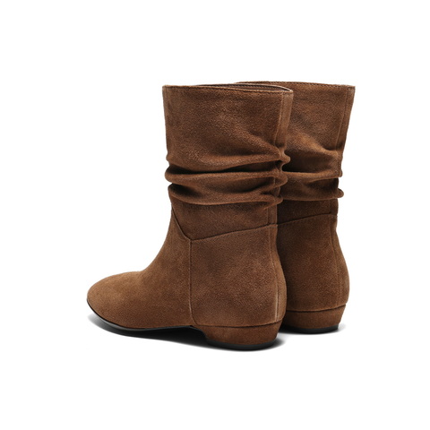 百丽简约复古显瘦时装靴女2025冬新绒面显瘦堆堆靴B2964DZ5