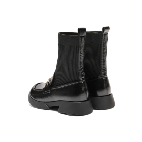 百丽学院风袜靴女2025冬新复古褶皱感百搭乐福短靴B2881DZ5