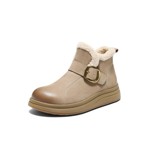 百丽复古鞋头擦色休闲靴女2025冬商场同款真皮厚底短靴E5D3DDD5