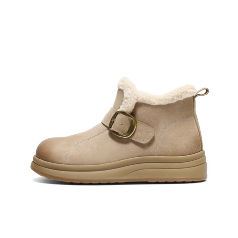 百丽复古鞋头擦色休闲靴女2025冬商场同款真皮厚底短靴E5D3DDD5