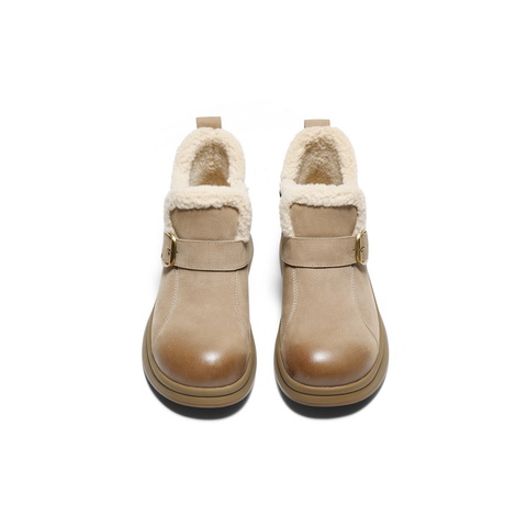 百丽复古鞋头擦色休闲靴女2025冬商场同款真皮厚底短靴E5D3DDD5