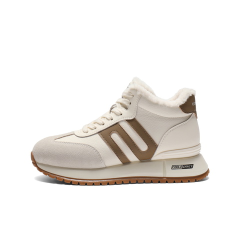 百丽复古跑道高帮鞋女2025冬新商场同款厚底加绒休闲鞋E6Q1DDD5