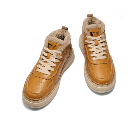 百丽复古潮搭高帮休闲鞋男2025新款冬季厚底增高板鞋加绒8QZ11DD5