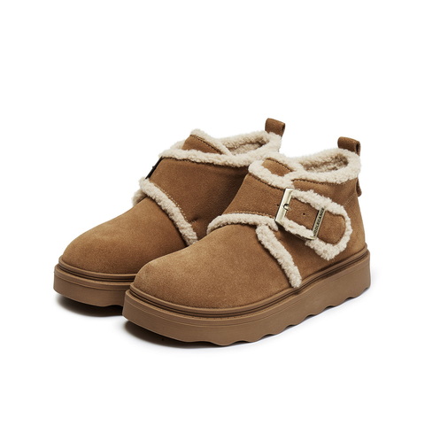 百丽复古绒绒毛边雪地靴女2025冬新商场同款厚底保暖短靴E5M1DDD5