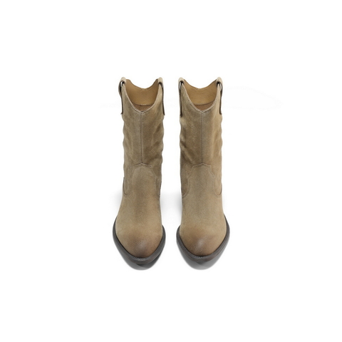 百丽时尚高跟西部靴女2025冬新商场同款利落尖头高靴BDU60DZ5