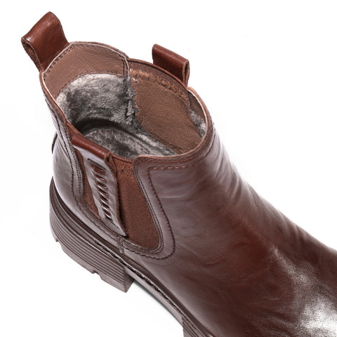 百丽擦色复古切尔西靴女2025冬新商场同款真皮厚底短靴F2K1DDD5