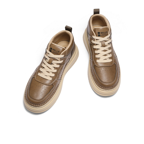 百丽复古潮搭高帮休闲鞋男2025新款冬季厚底增高板鞋8QZ11DD5