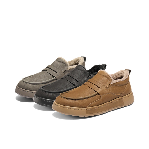 百丽舒适保暖休闲工装鞋男2025新款冬季牛皮革厚底毛毛鞋A2236DM5