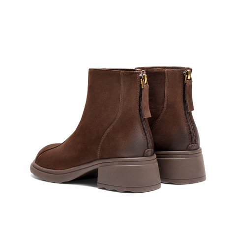 百丽复古擦色时装靴女2025冬新气质百搭粗跟增高短靴B2910DD5