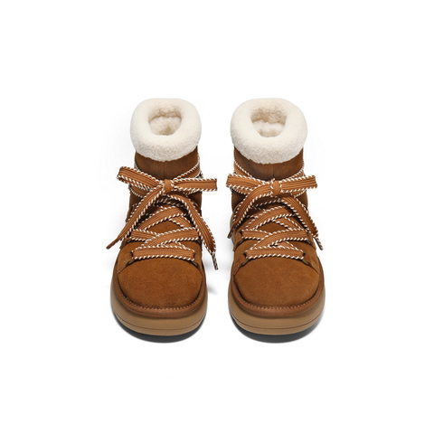 百丽复古时尚鞋面绑带雪地靴女2025冬新舒适保暖休闲短靴B2949DD5