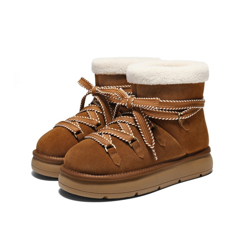 百丽复古时尚鞋面绑带雪地靴女2025冬新舒适保暖休闲短靴B2949DD5